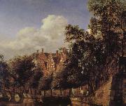 Jan van der Heyden Canal scenery gentleman oil on canvas